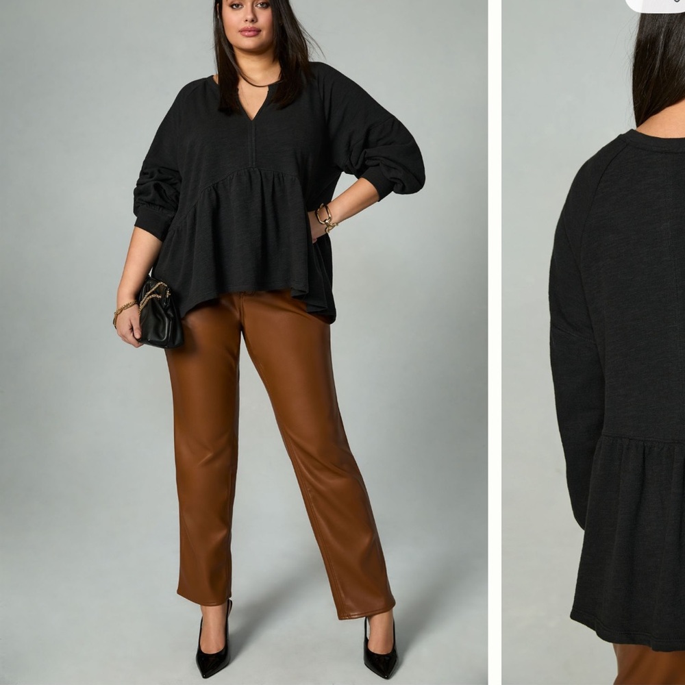 Anthropologie Pilcro Long-Sleeve Babydoll Top Black XL Neutral